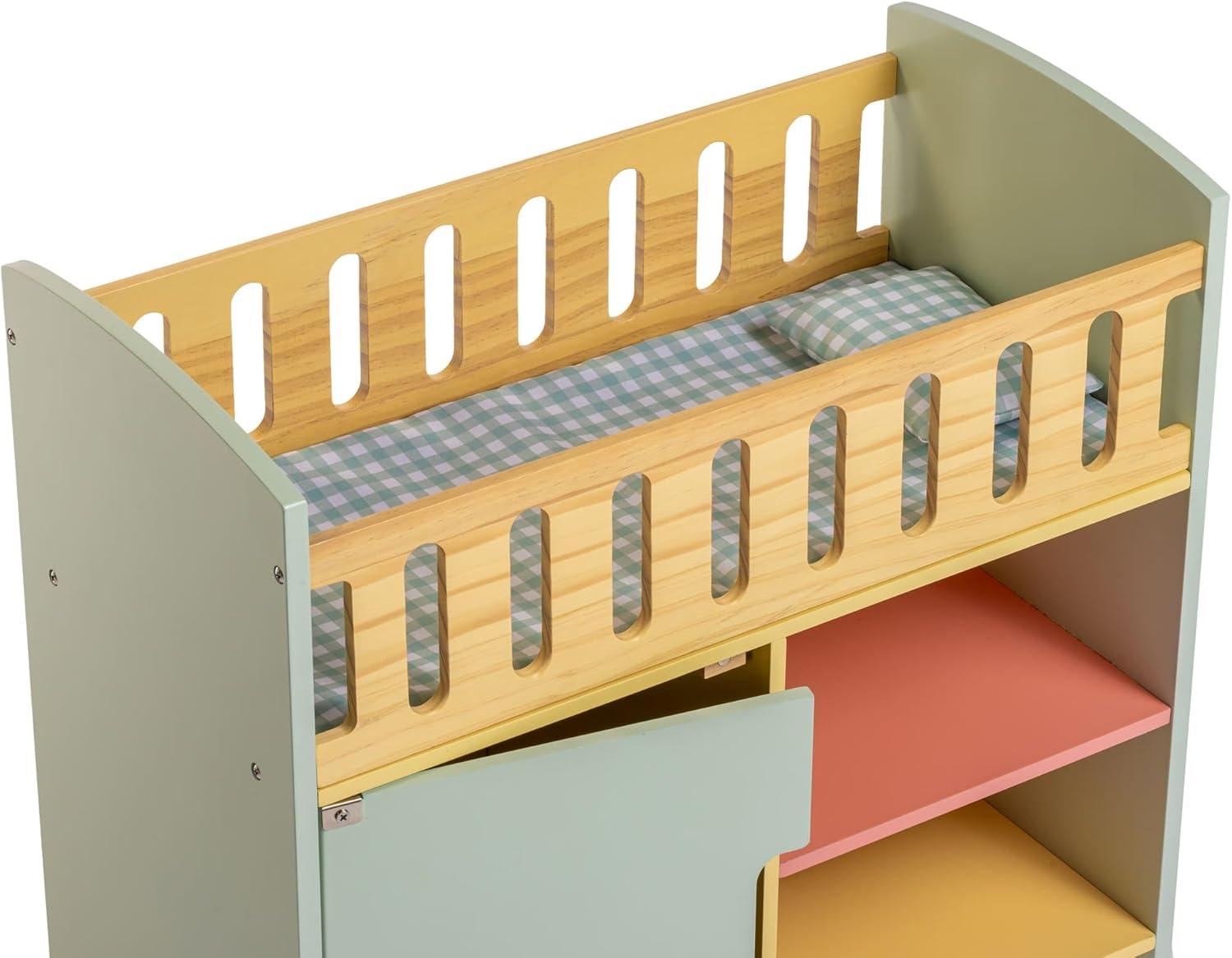 Deluxe Wooden Doll Crib with Storage in Multicolor