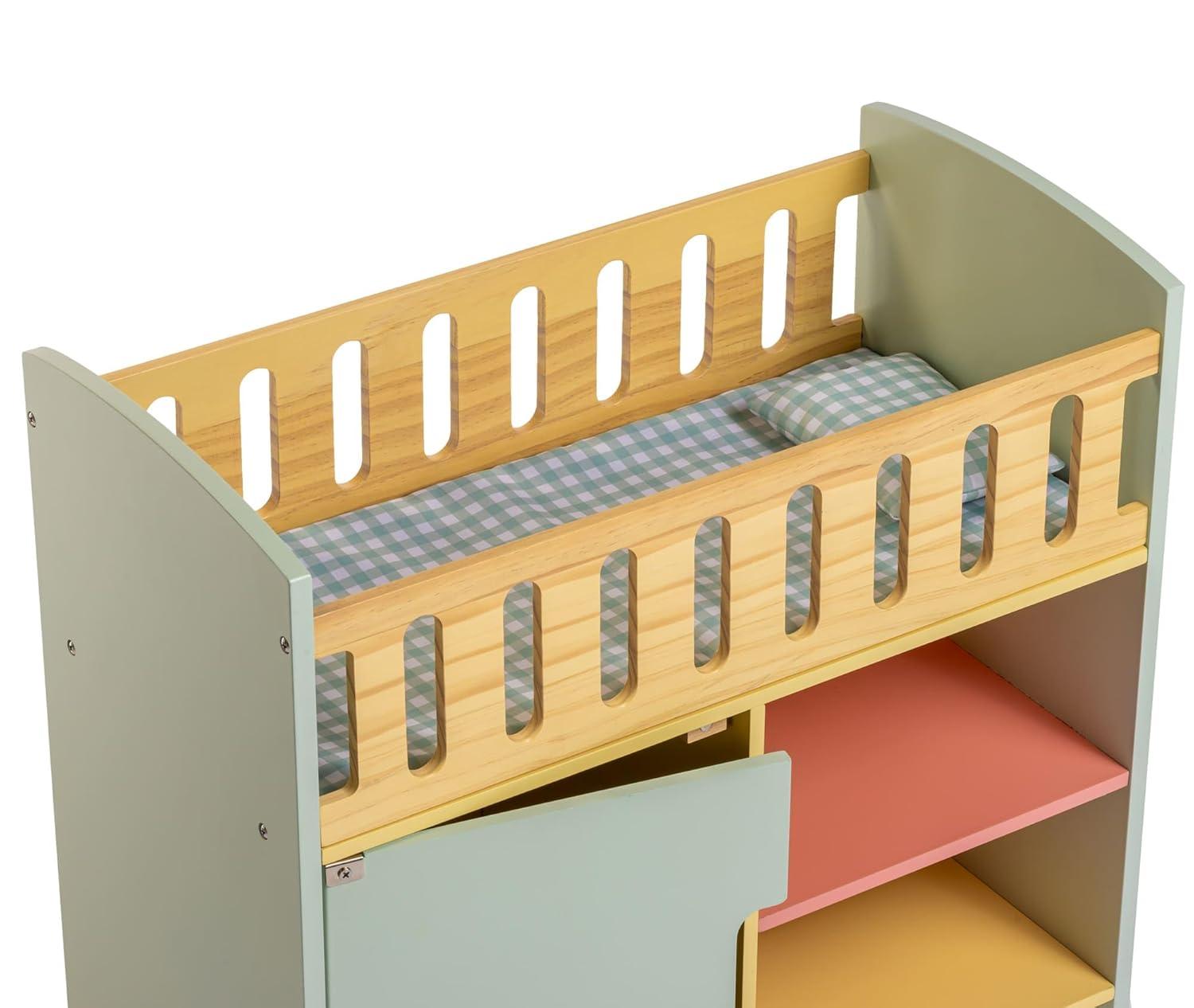 Deluxe Wooden Doll Crib with Storage in Multicolor