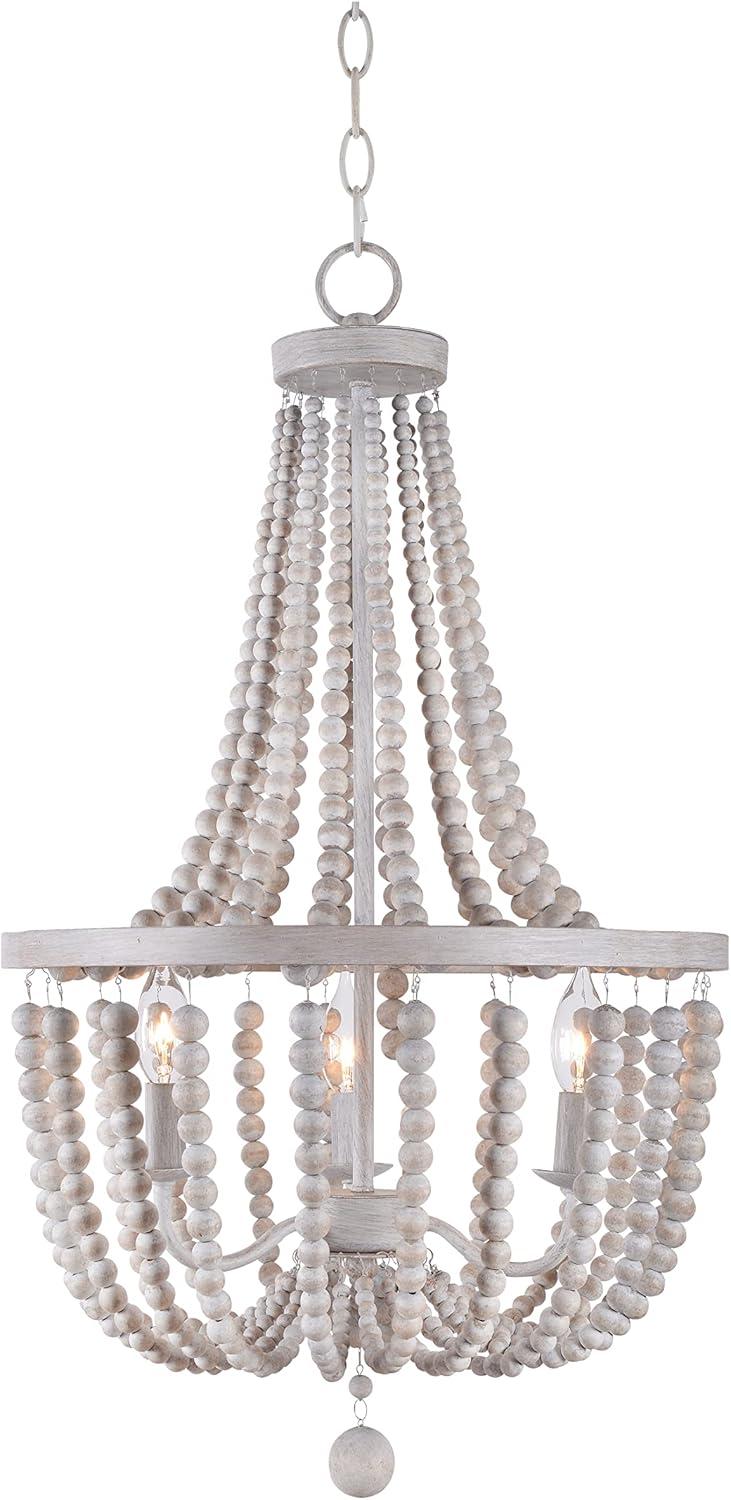 White Weathered Wood Bead 3-Light Chandelier