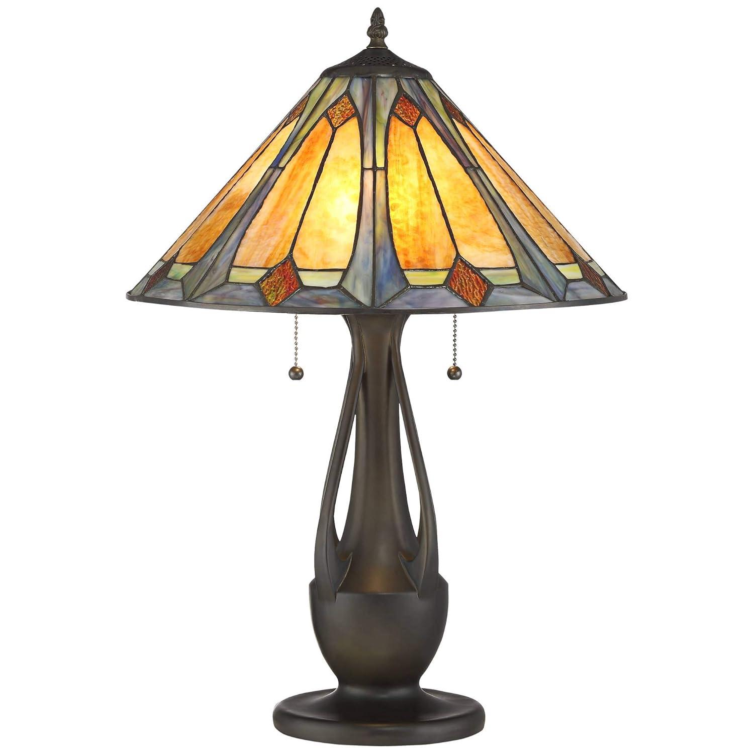 Robert Louis Tiffany Gerald Traditional Accent Table Lamp 23" High Deep Metallic Metal Stained Art Glass Shade for Bedroom Living Room Nightstand Home