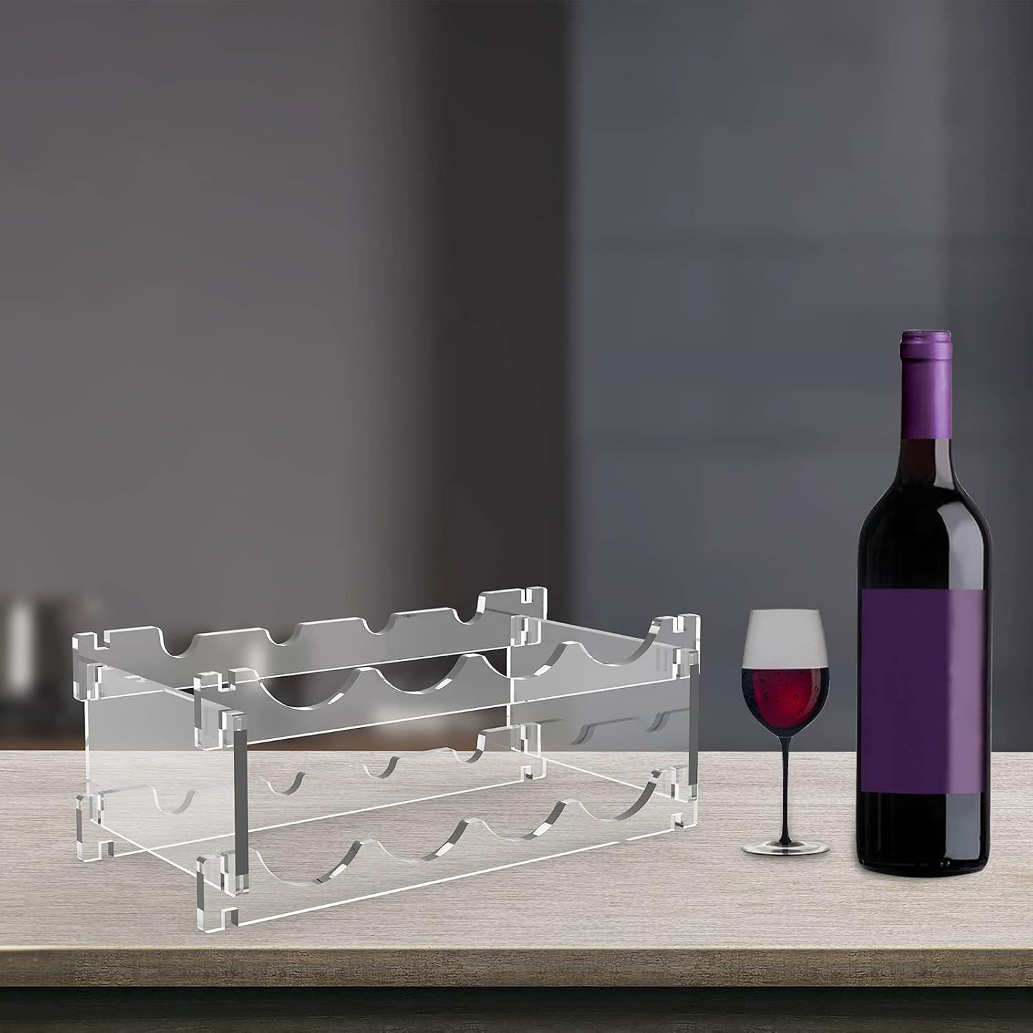 8 Bottle Wine Rack Countertop Free Standing Floor Stackable Modular Countertop Small Wine Holder 2-Tier Display Wine Storage Shelves Transparent Acrylic Wine Bottle Holder for Kitchen Bar Cabinets