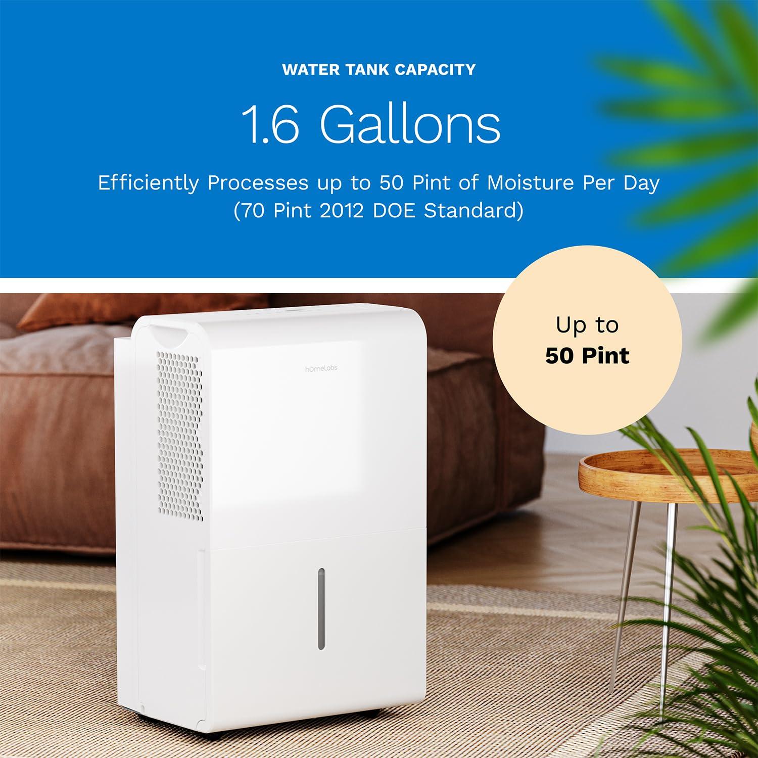 hOmeLabs hOmeLabs 50 Pint Wi-Fi Dehumidifier for up to 7,000 Sq Ft Rooms (MAX 120 Pint at 95°F, 90% RH) – Powerful Humidity Control for Large Rooms and Basements