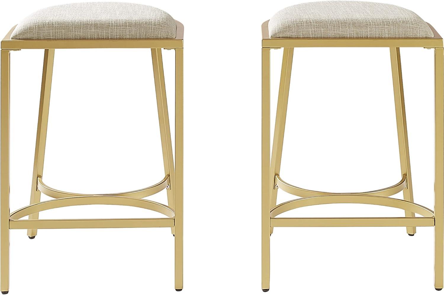 Ellery Backless Half-Round Oatmeal Cushioned Counter Stool Set in Gold