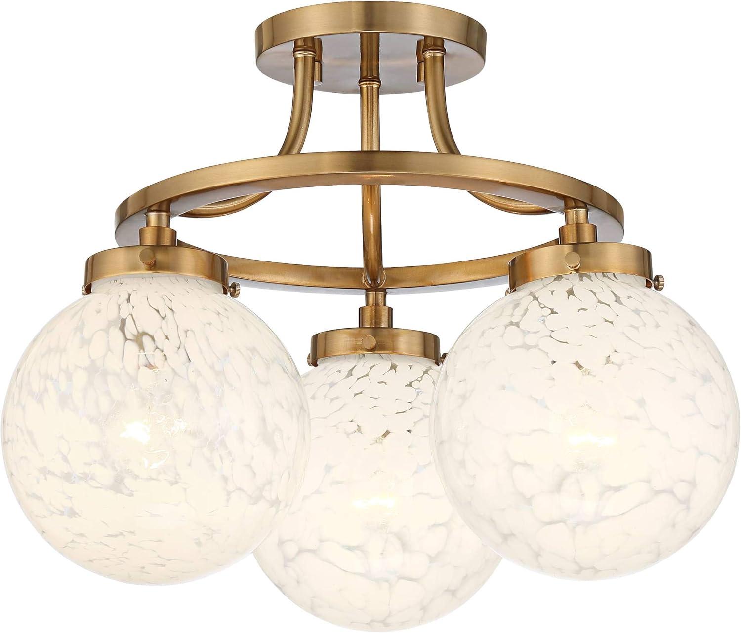 Aged Brass and Art Glass 19" Modern Ceiling Light