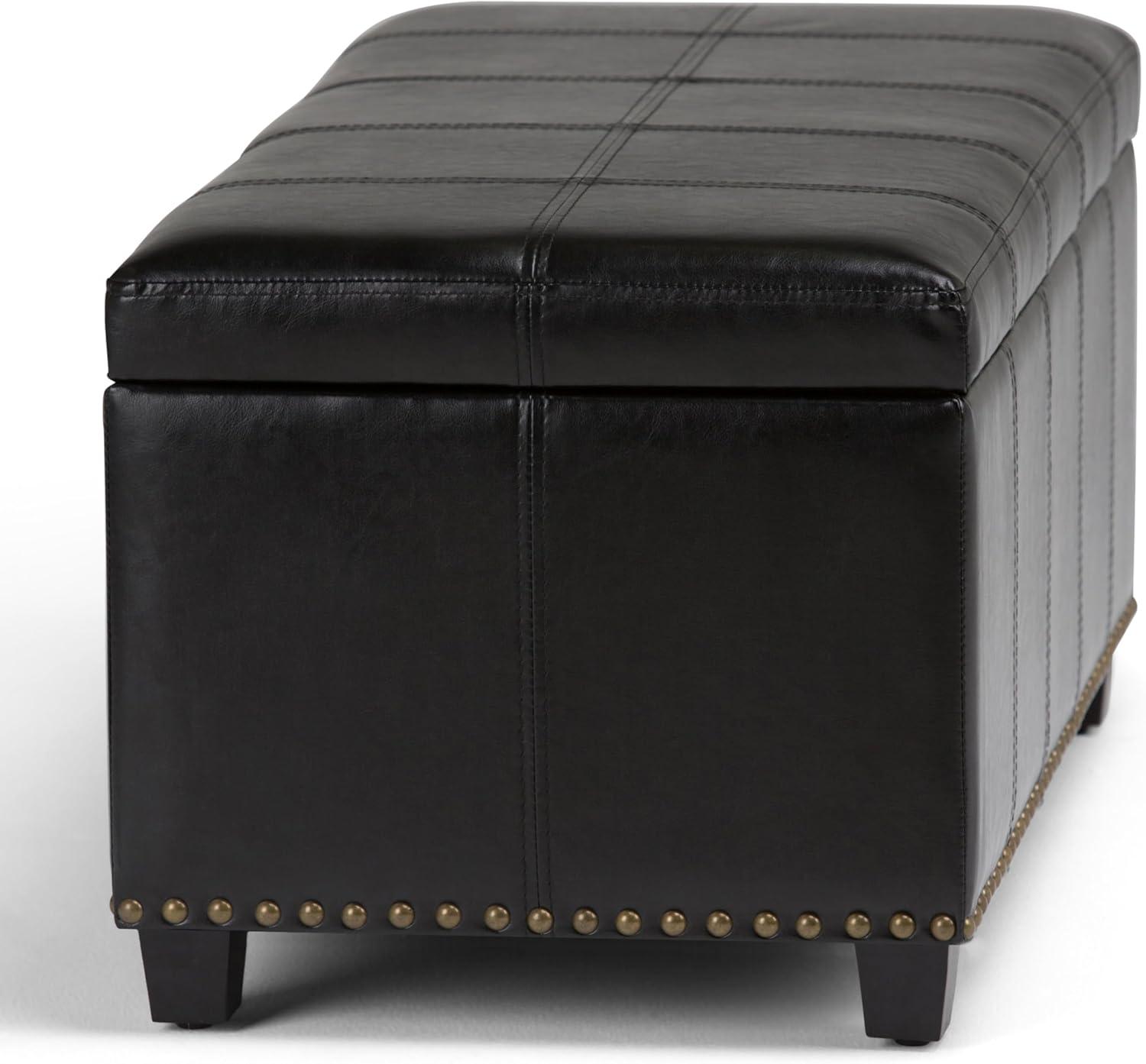 Midnight Black Traditional 33.5" Bench Ottoman with Stitched Top