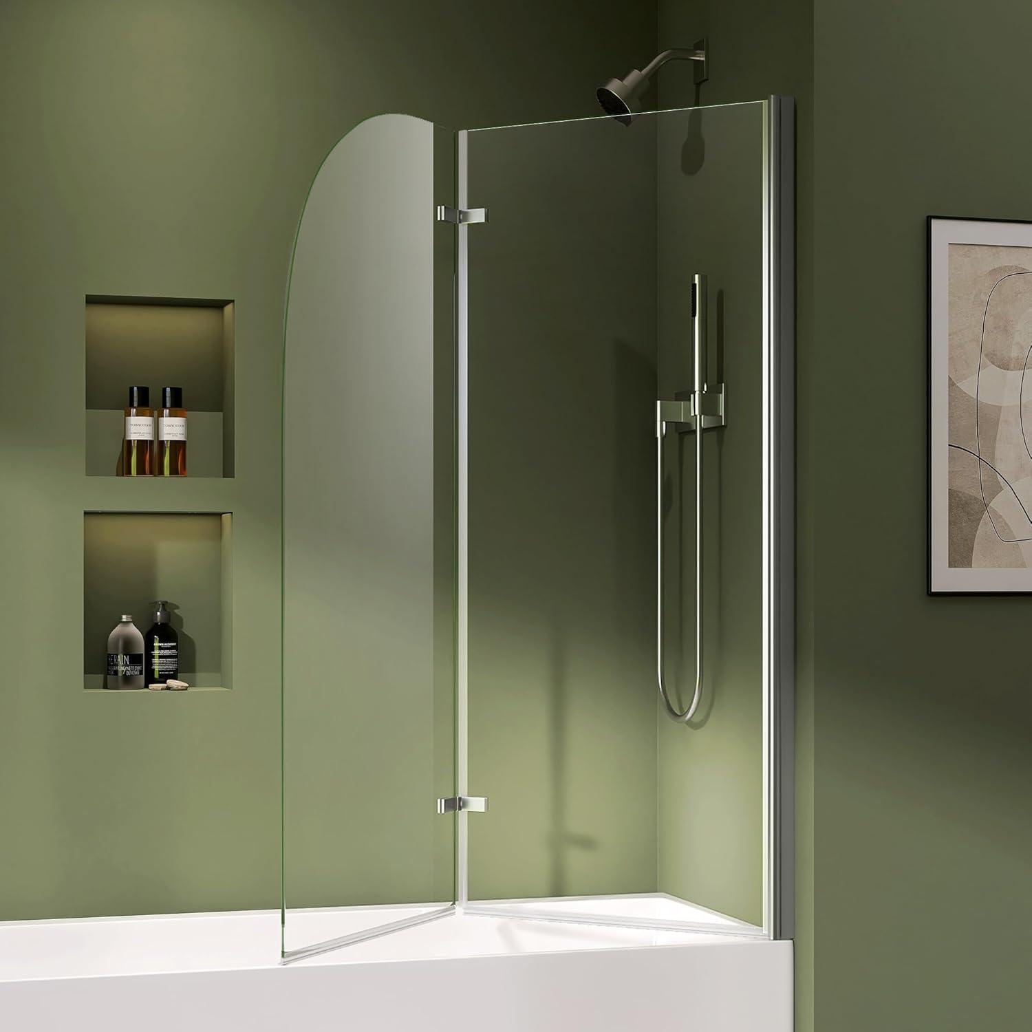 48" W X 58" H Bifold Frameless Hinged Bathtub Shower Tub Door With Tempered Glass Folding Pivot Glass Shower Door