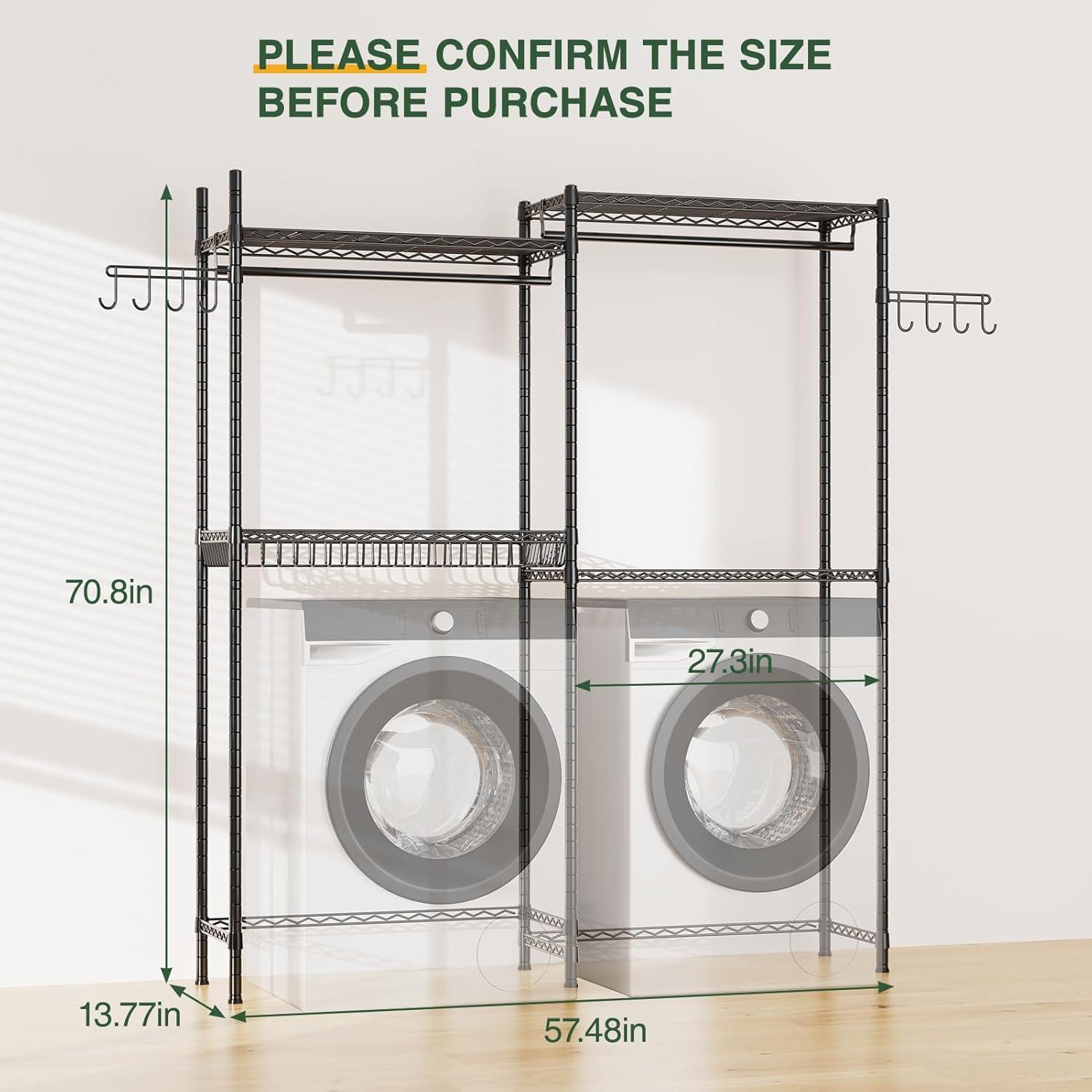 Black Adjustable Carbon Steel Laundry Drying Rack with Shelves