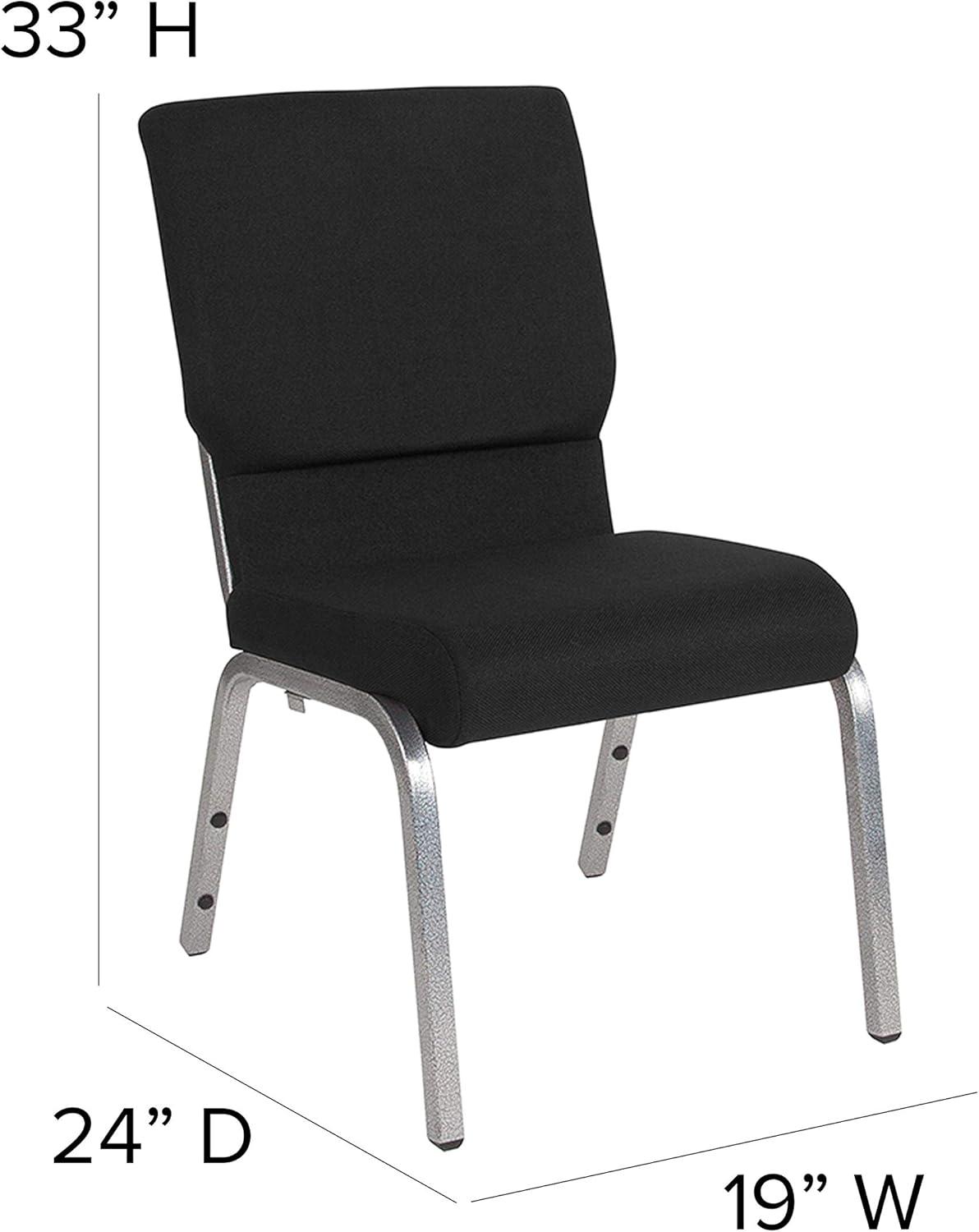 Flash Furniture HERCULES Series 18.5''W Stacking Church Chair in Black Fabric - Silver Vein Frame