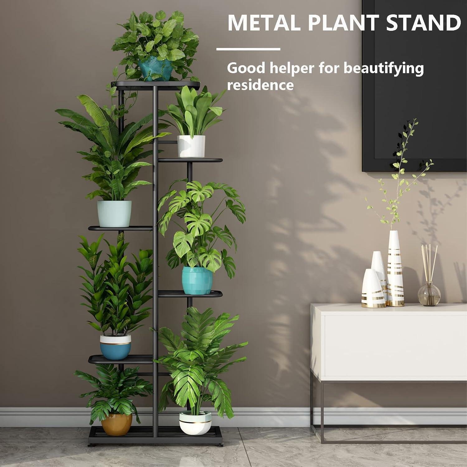 Dark Grey 6-Tier Metal Indoor/Outdoor Plant Stand