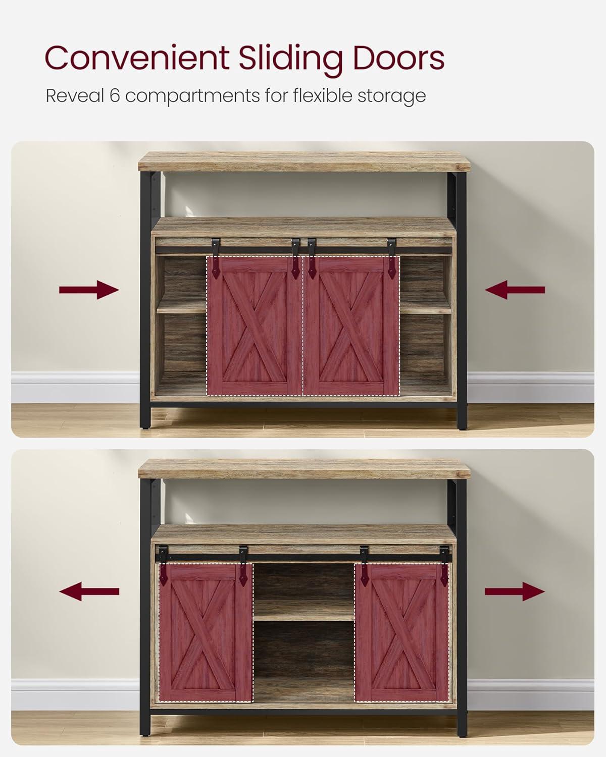 VASAGLE Buffet Cabinet, Storage Cabinet, Sideboard with 2 Sliding Barn Doors, Adjustable Shelves, 13 x 39.4 x 31.5 Inches, for Living Room, Turquoise Brown and Ink Black ULSC092B60