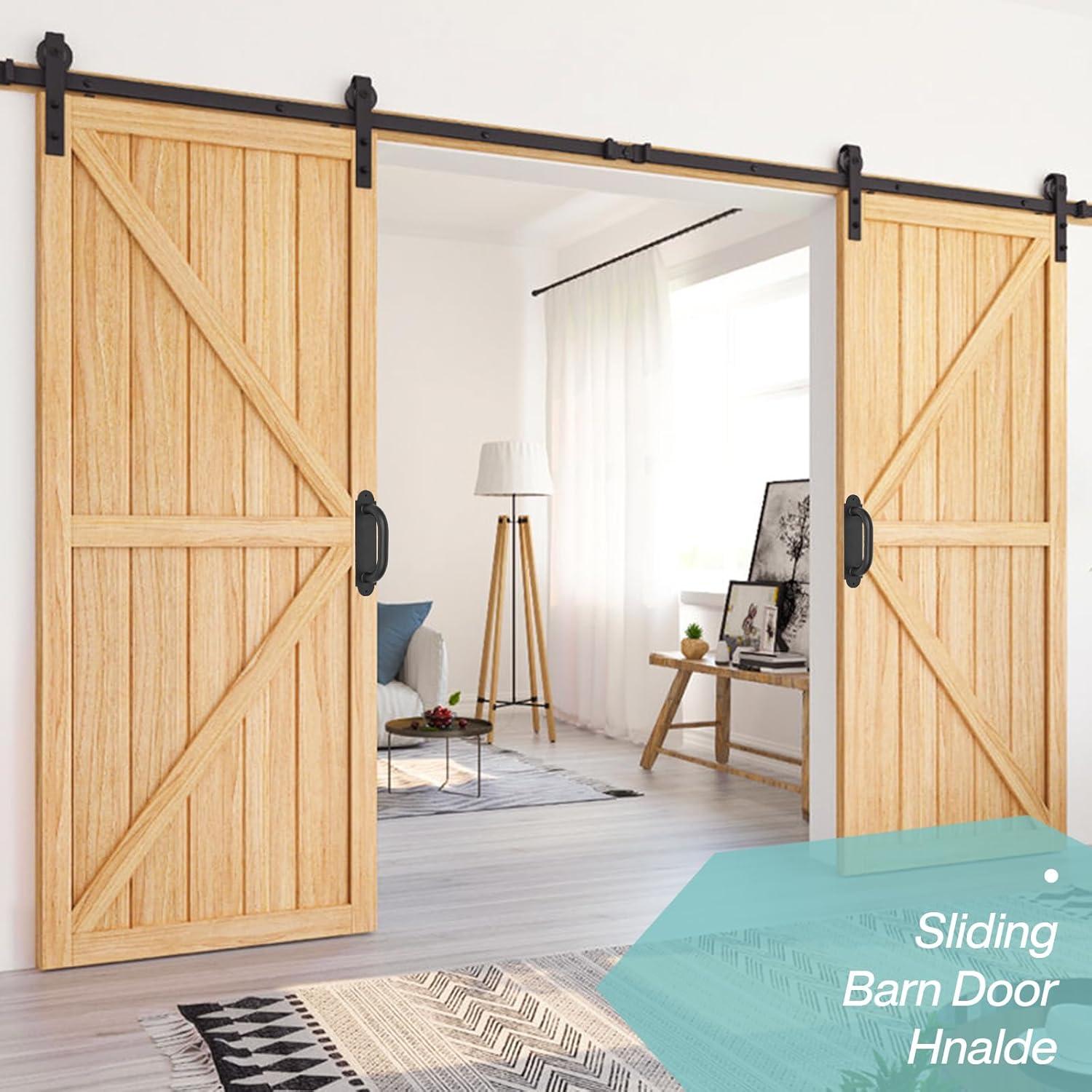 8'' Black Heavy Duty Barn Door Pull Handles 2 Pack, Outdoor Metal Power Coated Modern Gate Hanlde for Fence Garden Patio Gates, Interior Closet Cabinets Door Pulls