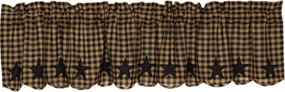 VHC Brands, Black Star, Cotton, 16x72, Scalloped Valance, Black