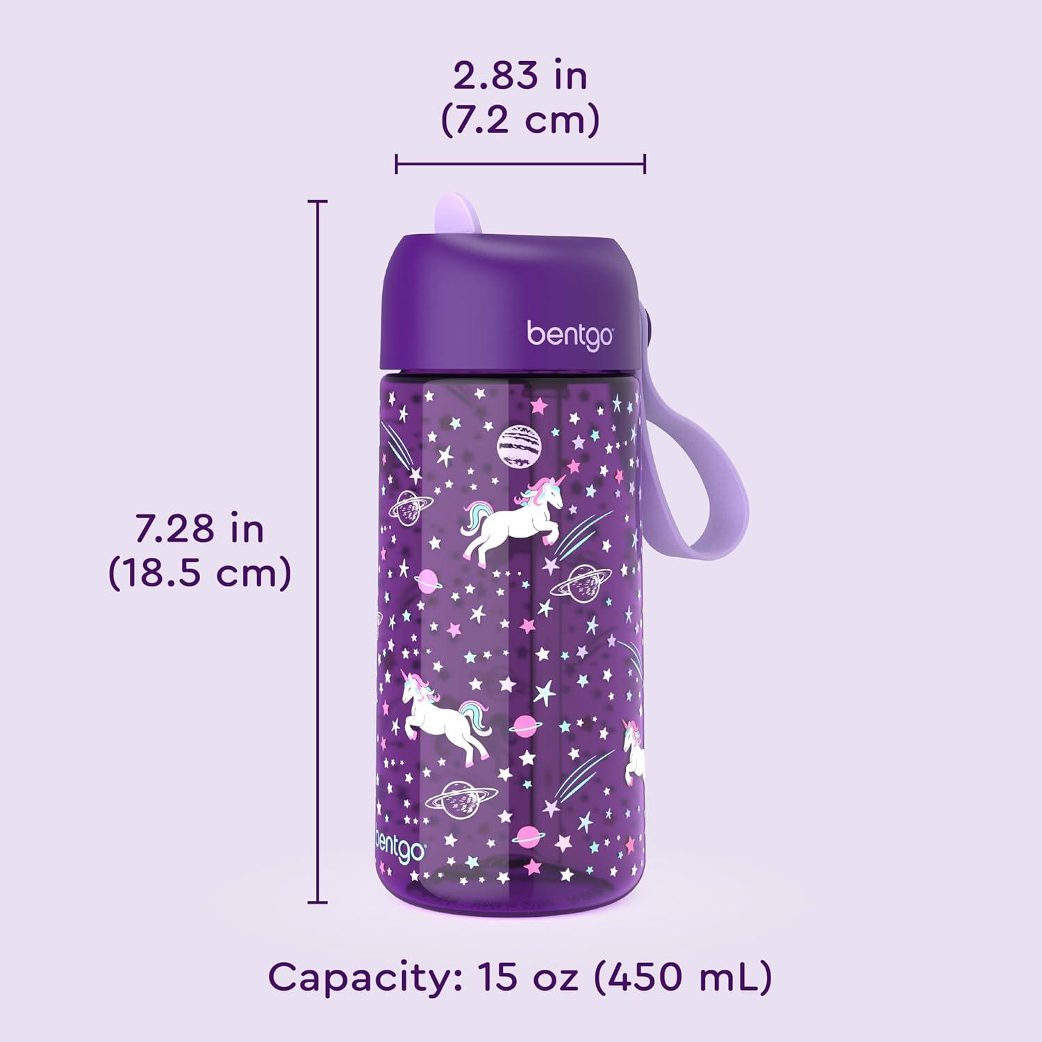 Bentgo® Kids Water Bottle - New & Improved 2023 Leak-Proof, BPA-Free 15 oz. Cup for Toddlers & Children - Flip-Up Safe-Sip Straw for School, Sports, Daycare, Camp & More (Unicorn)