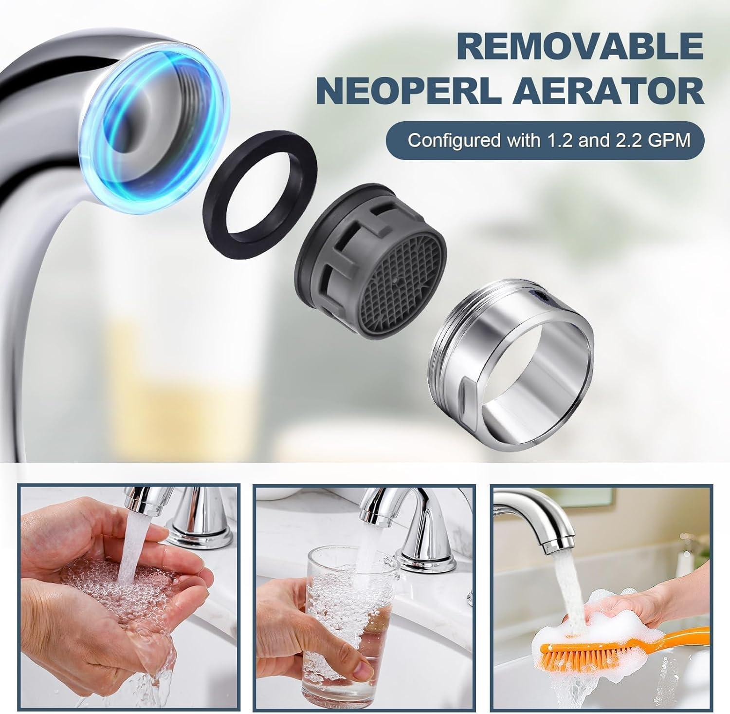 Aleasha Widespread Bathroom Sink Faucet, 3 Hole Faucet With Pop-Up Drain