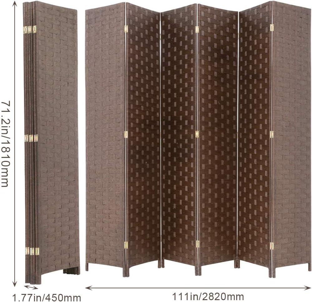 6 Panel  Room Dividers Folding Privacy Screen Partitions Room Dividers Wall Foldable Screen Portable Wood Mesh Woven Design Room Separator Screen for Home Office Bedroom Living Room, Brown