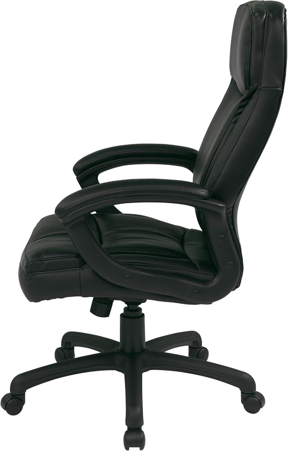 Office Star Products Executive High Back Black Bonded Leather Chair with Locking Tilt Control and Match Stitching