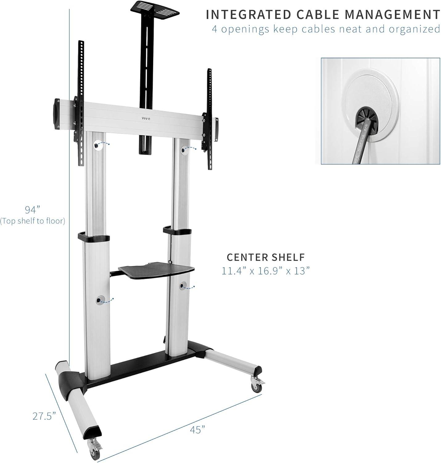 Adjustable Heavy Duty Silver Mobile TV Cart with Shelves