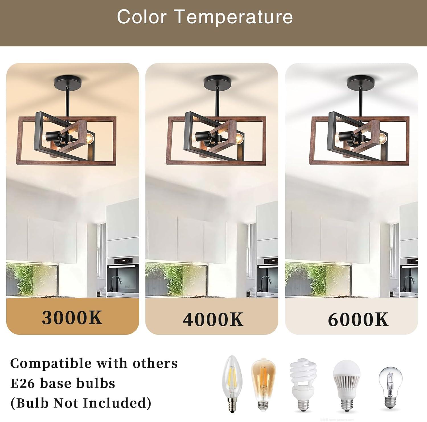 3-Light Black Ceiling Light Fixture for Dining Room Foyer Modern Farmhouse Lighting Fixtures Semi Flush Mount Rectangle Metal Ceiling Light for Bedroom Kitchen Island Entryway 15.74''
