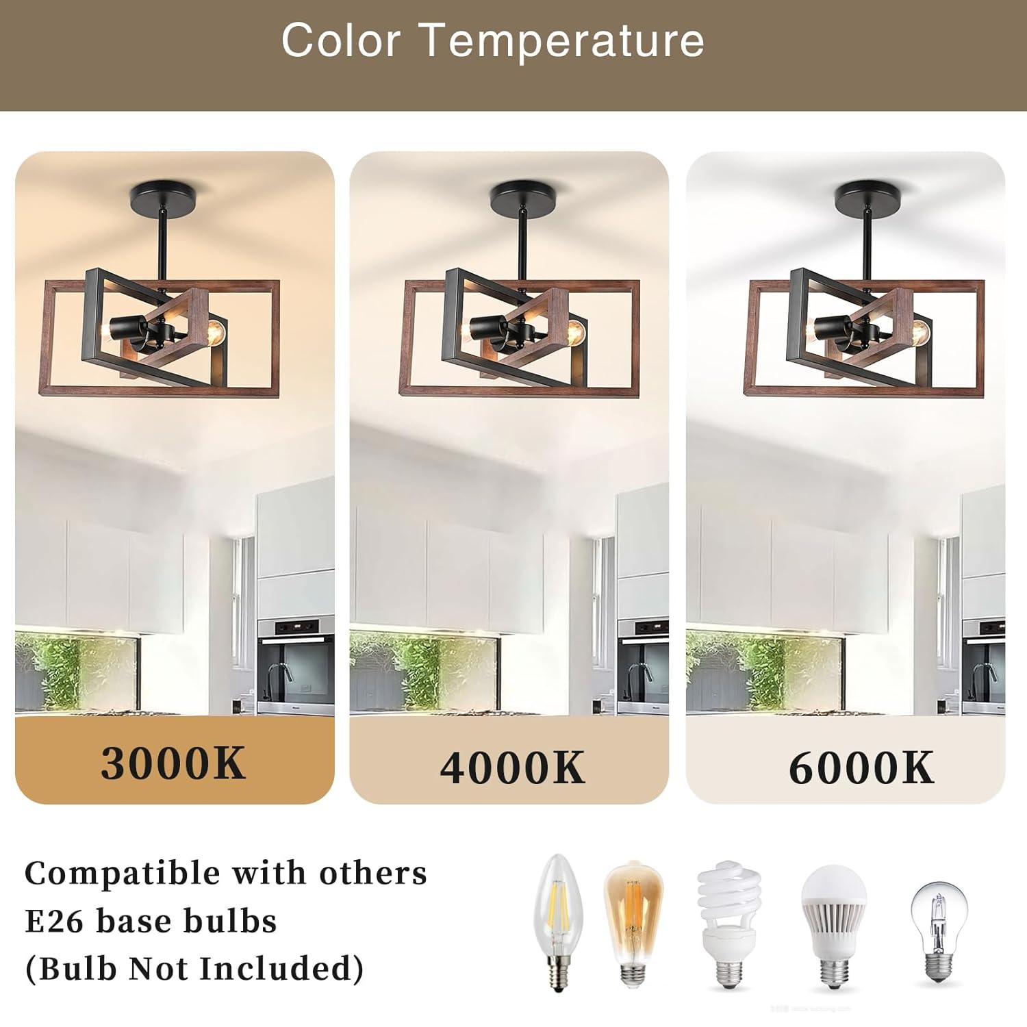 3-Light Black Ceiling Light Fixture for Dining Room Foyer Modern Farmhouse Lighting Fixtures Semi Flush Mount Rectangle Metal Ceiling Light for Bedroom Kitchen Island Entryway 15.74''