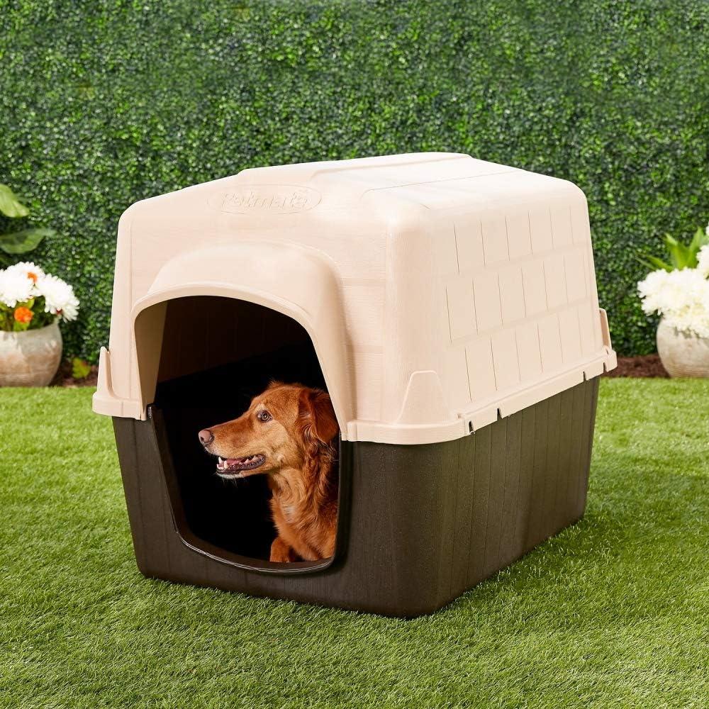 Petmate Aspen Pet Petbarn 3 Plastic Outdoor Dog House, 32" Medium for Pets 25-50 lb, Tan