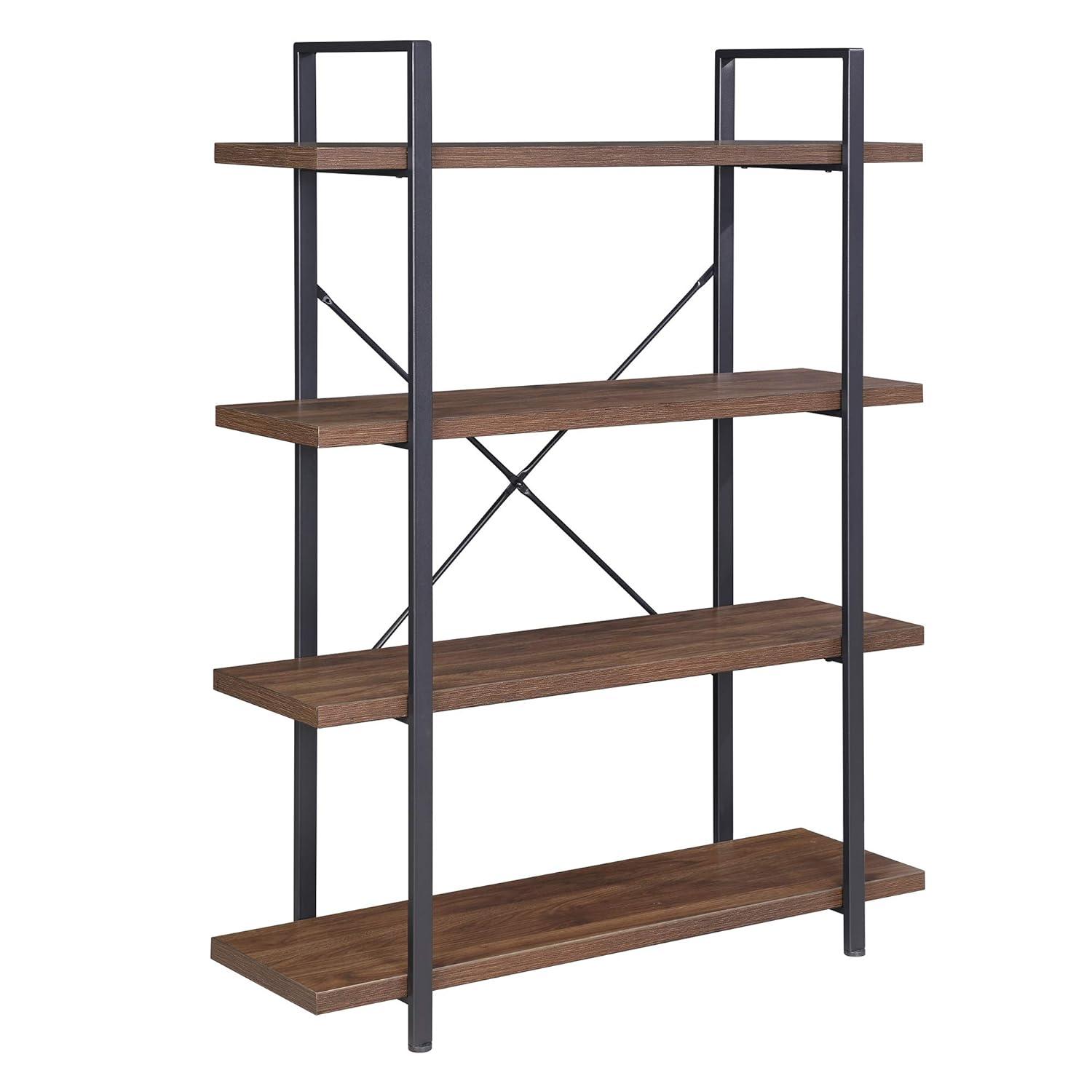 BELLEZE 4 Tier Modern Rustic Industrial Bookshelf - Hazel (Dark Walnut)