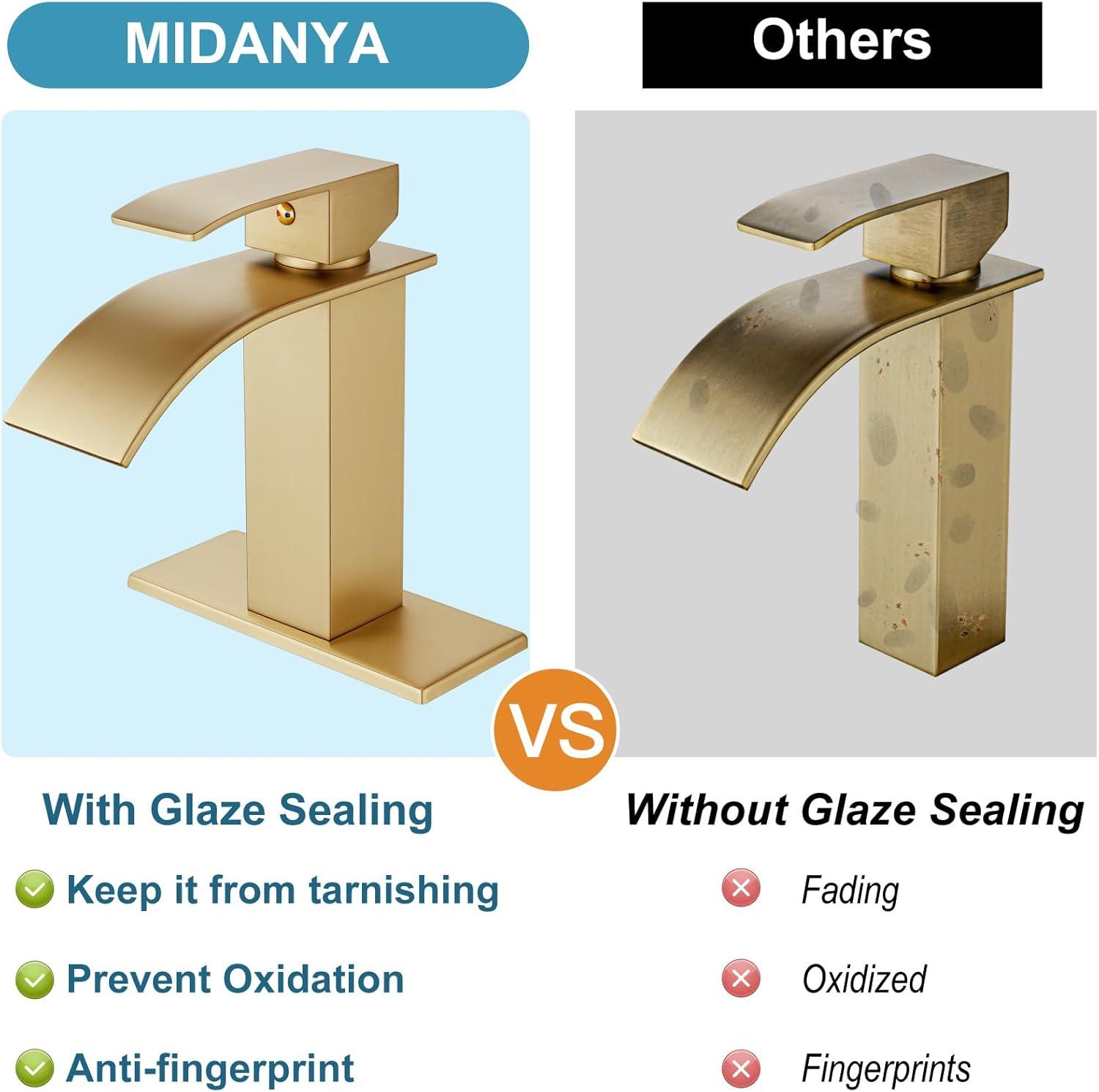 Midanya Waterfall Spout Bathroom Faucet Single Handle 1 Hole Bathroom Sink Faucet,Modern RV Lavatory Vanity Basin Tap with Water Hose,Short Body,Polish Chrome