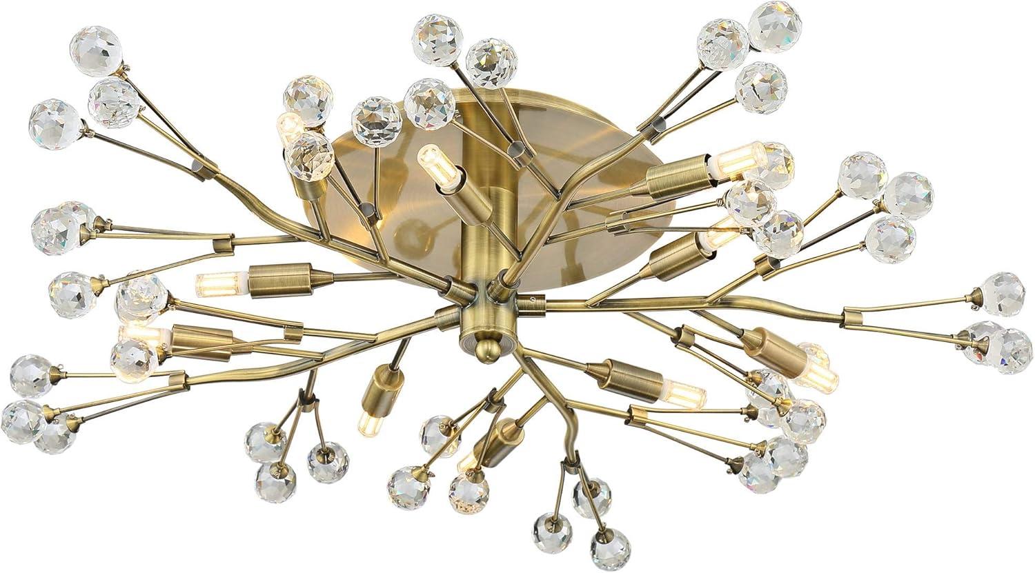 Possini Euro Design Ceiling Light Semi Flush Mount Fixture LED Brass 27 1/2" Wide 10-Light Crystal Berry for Living Room