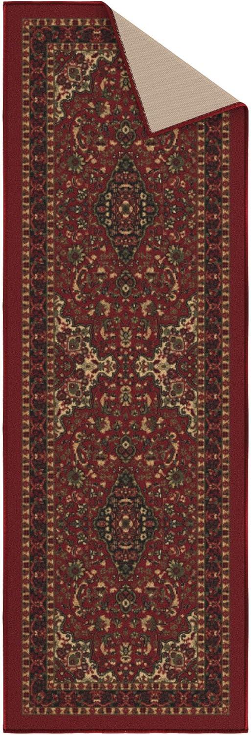 Elegant Red Oriental Runner Rug with Non-Slip Rubber Backing, 59"L x 20"W