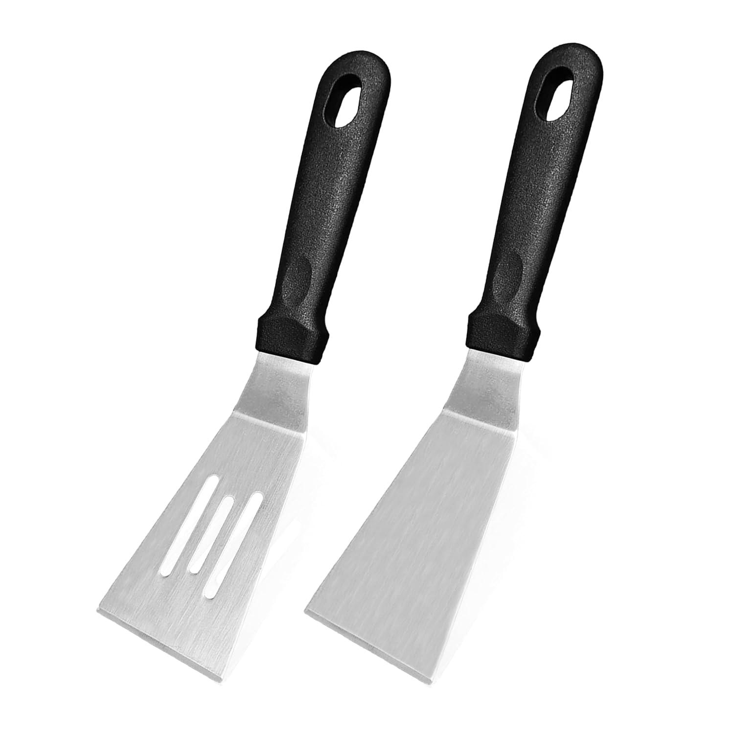 2 Pieces Small Spatula Set, Stainless Steel Mini Serving Spatula for Kitchen Use, Flipping or Cooking for Brownie, Cookie, Lasagna, Pancakes & Cake(Black+Silver)