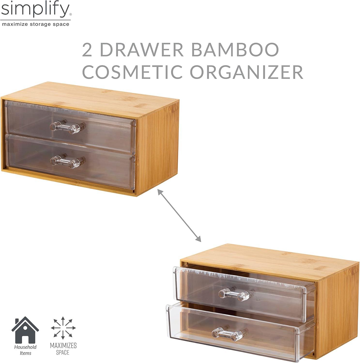 Compact Bamboo and Clear 2-Drawer Cosmetic Organizer