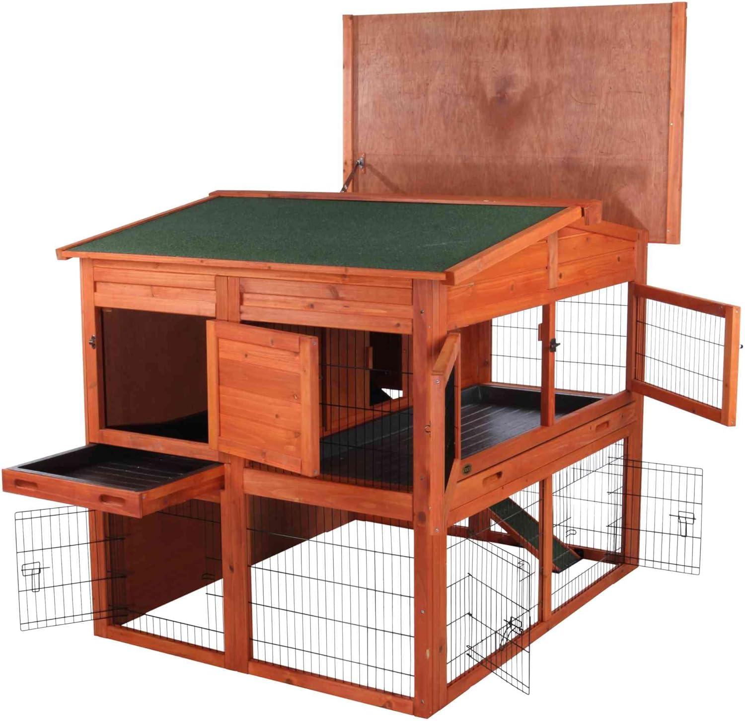 TRIXIE Deluxe 2-Story Rabbit Hutch with Run, Attic Storage Ramp, Ideal for Rabbits Guinea Pigs