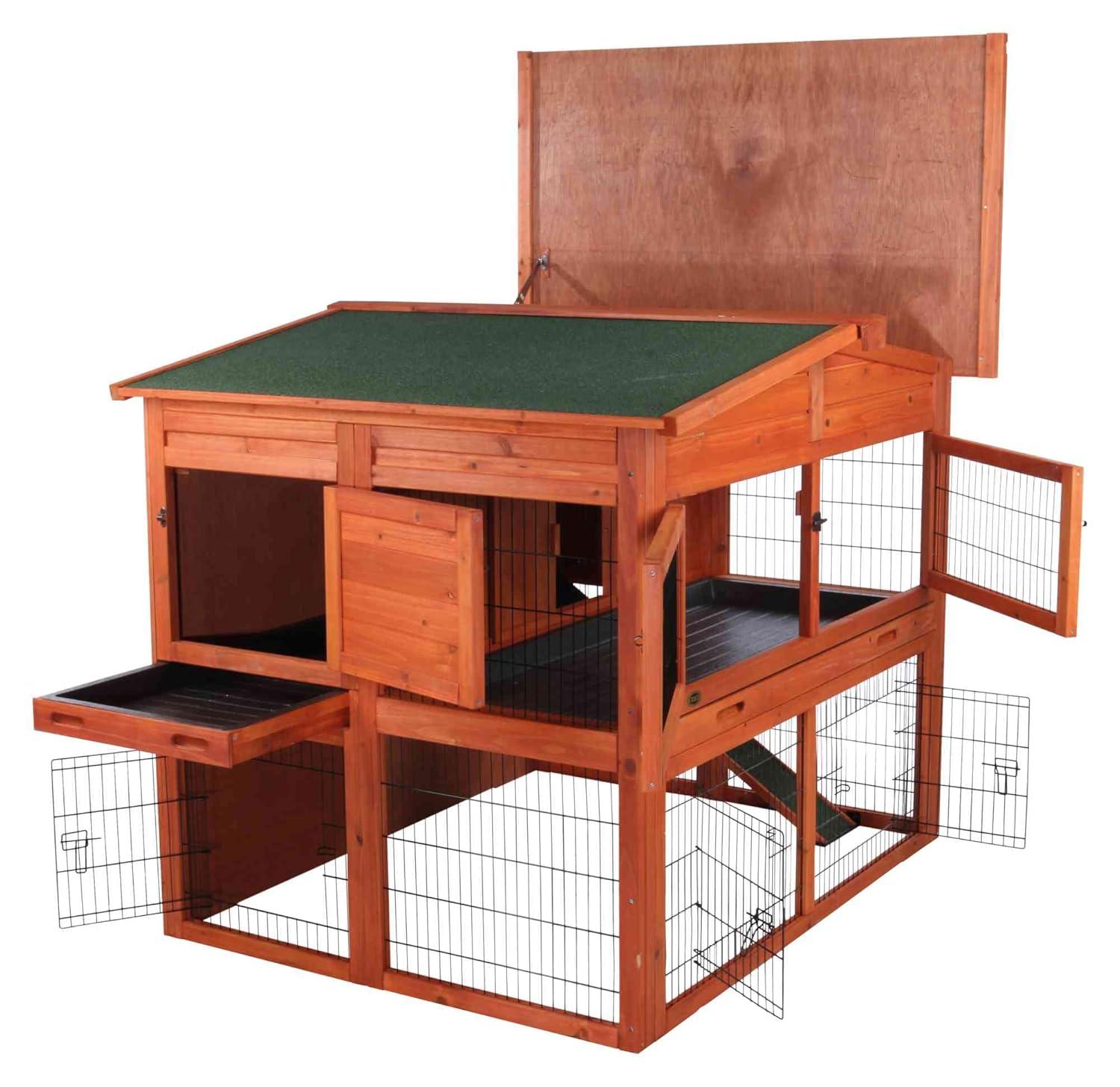 TRIXIE Deluxe 2-Story Rabbit Hutch with Run, Attic Storage Ramp, Ideal for Rabbits Guinea Pigs
