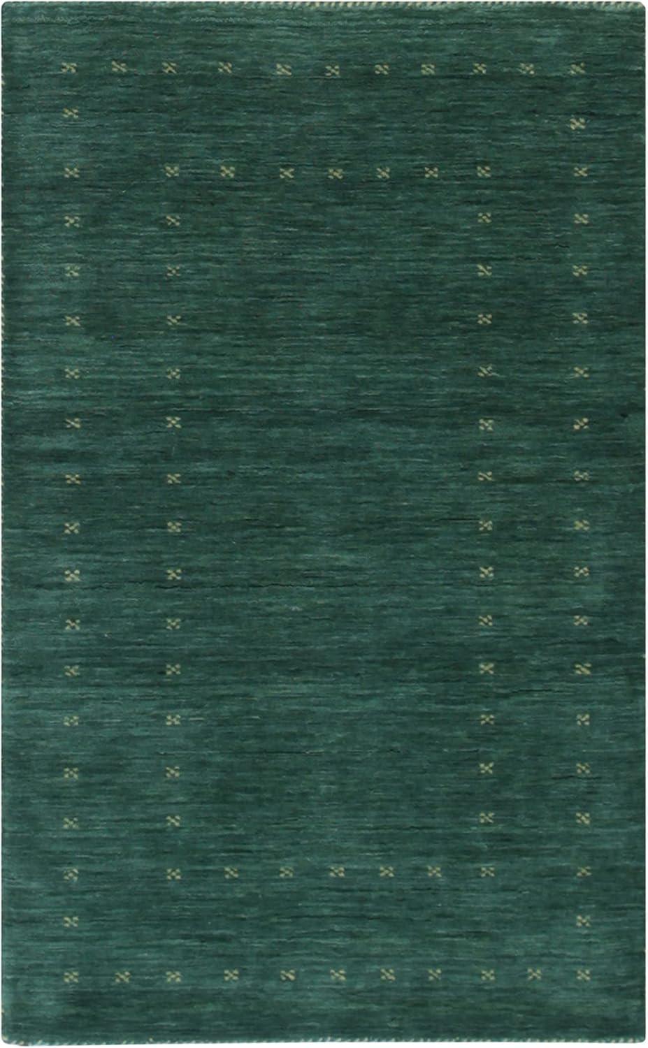 EORC Green Hand Knotted Wool Modern Modern Loom Rug, 2' x 4'