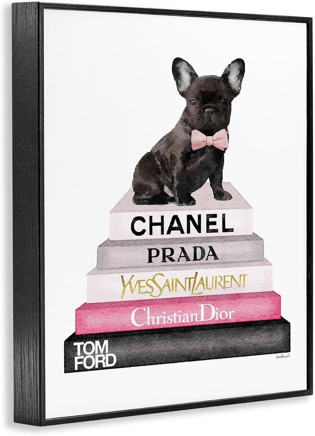 The Stupell Home Decor Collection Book Stack Fashion French Bulldog Oversized Framed Giclee Texturized Art, 16 x 1.5 x 20