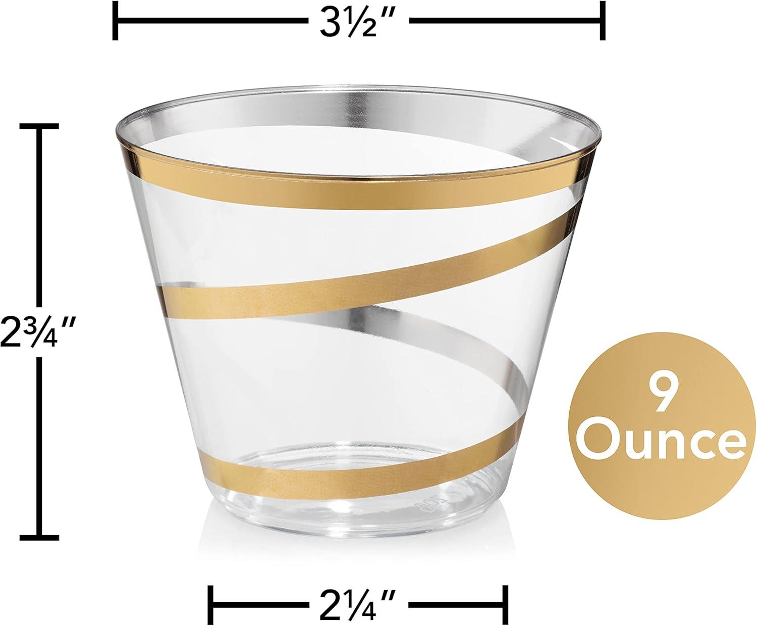 Elegant Gold Swirl Clear Disposable Plastic Tumblers, 9 oz, Set of 110