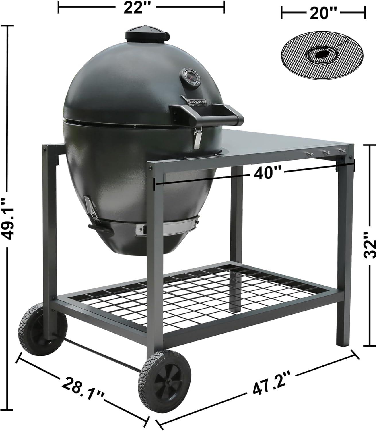 Rodeo Deluxe Black Steel Kamado Charcoal Grill with Prep Cart