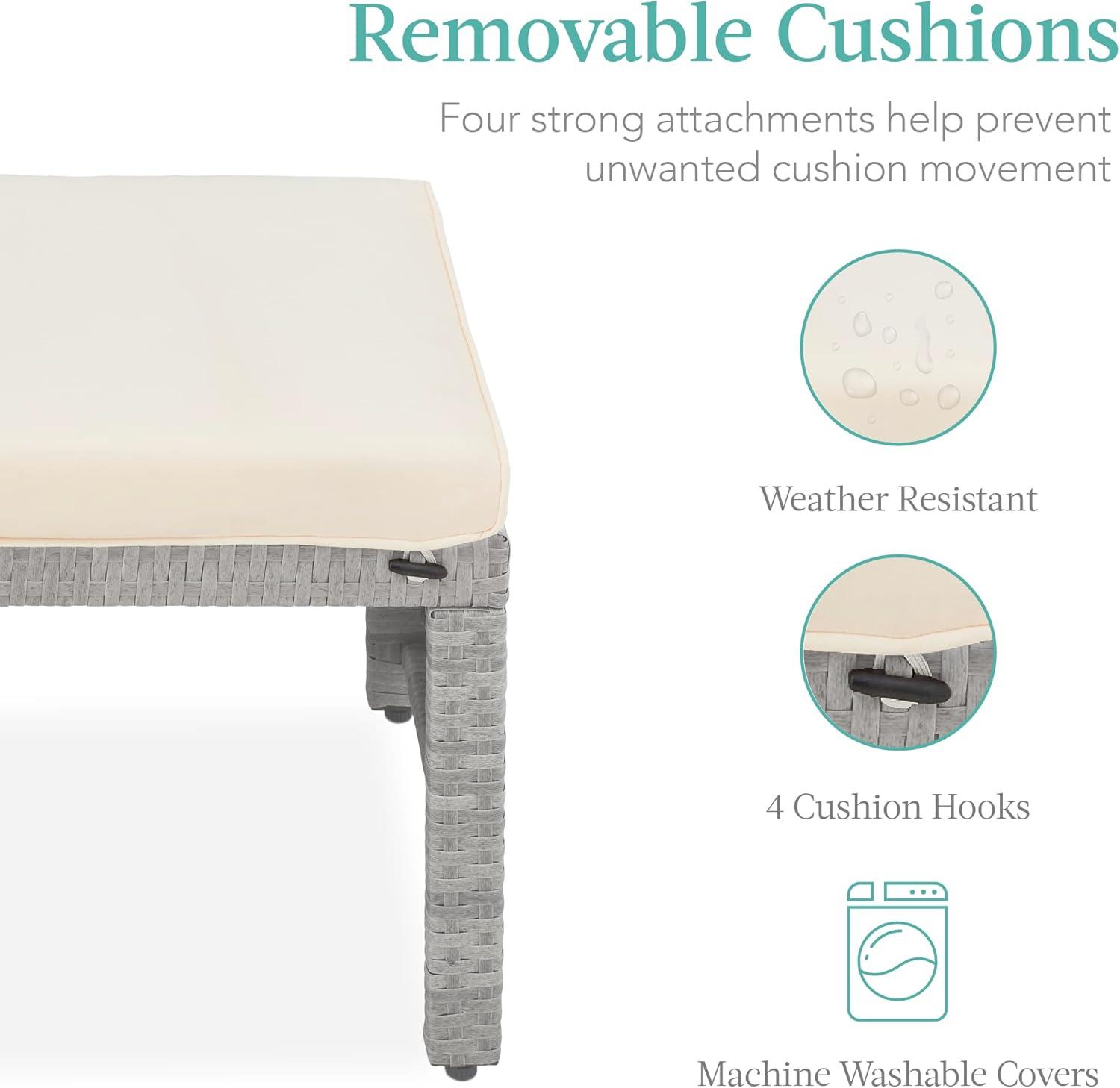 Best Choice Products Set of 2 Multipurpose Patio Wicker Ottomans w/ Removable Cushions - Gray/Cream
