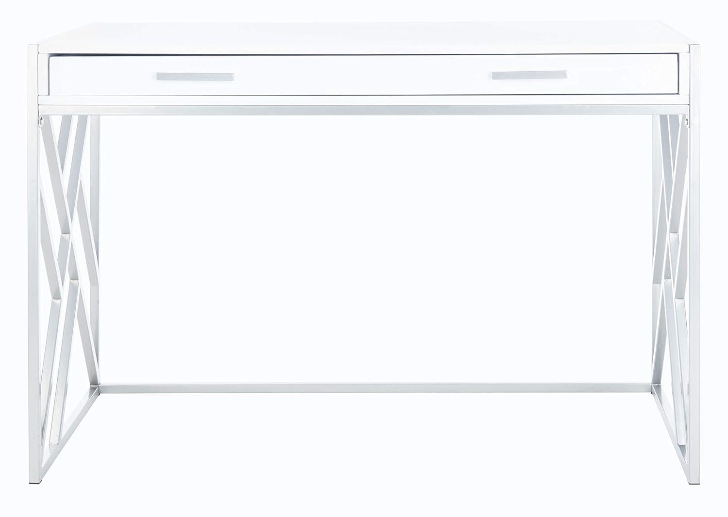 Elaine 1 Drawer Desk - White/Silver - Safavieh