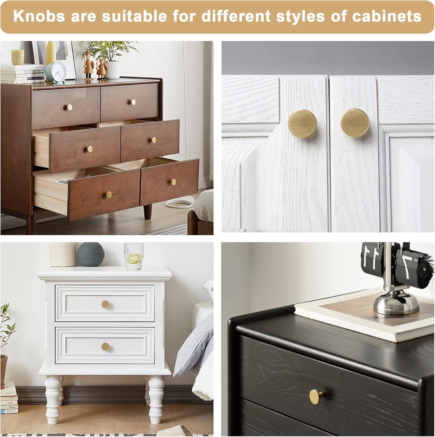 WEAVERBIRD 4 Pieces Round Cabinet Knobs Brushed Gold, Zinc Alloy Kitchen Cabinet Hardware Cupboard Knobs Small Drawer Knobs