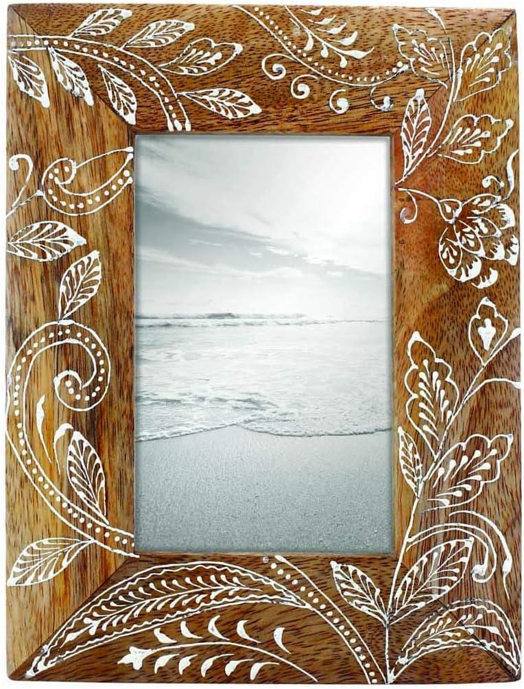 Natural Wood 4 x 6 inch Floral Pattern Decorative Wood Picture Frame - Foreside Home & Garden