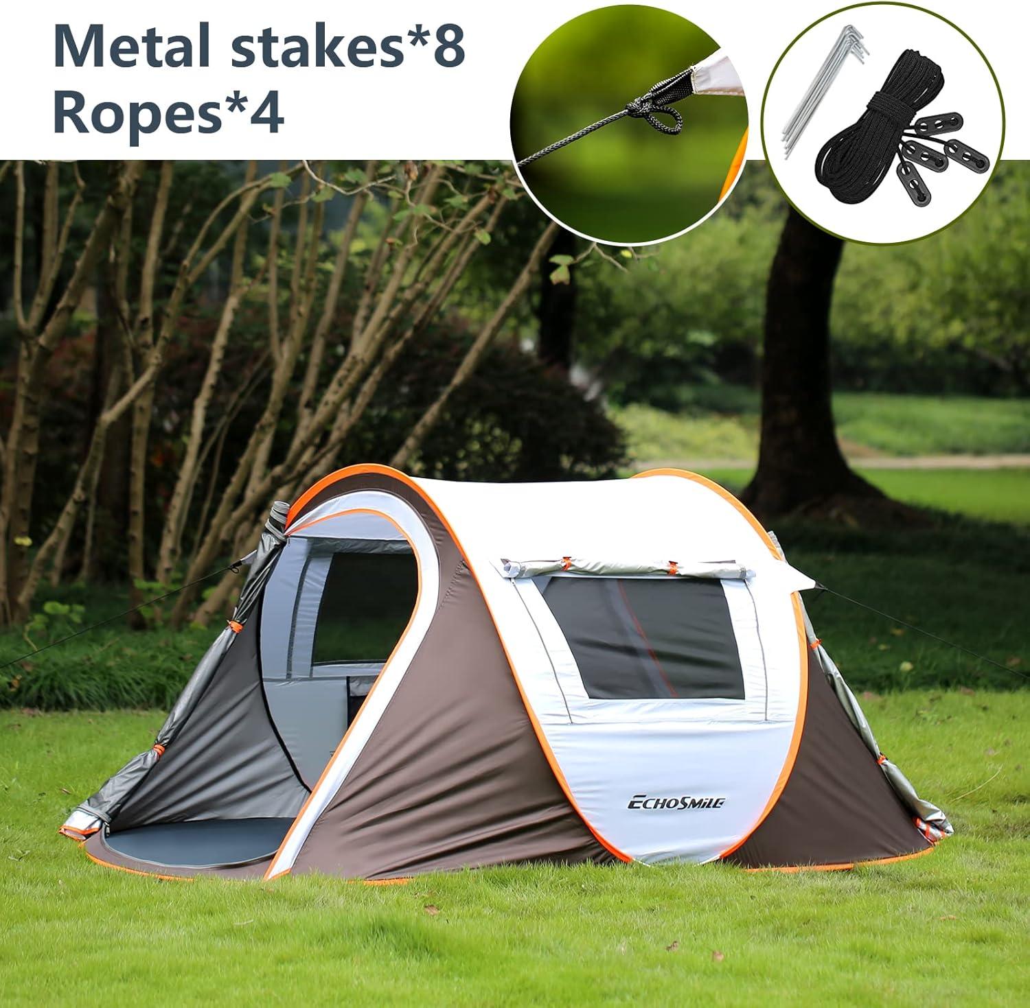 EchoSmile 2-Person White and Brown Pop Up Camping Tent
