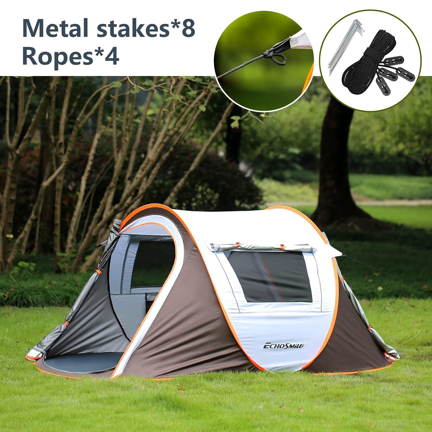 EchoSmile 2-Person White and Brown Pop Up Camping Tent