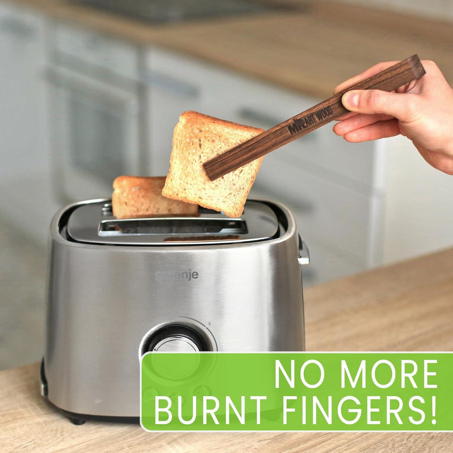 Magnetic Walnut Wooden Toaster Tongs | 8.7-Inch Kitchen Tongs for Cooking, Bread, Bacon, Bagels, and Muffins | Non-Toxic Design, A Durable Alternative to Bamboo, Perfect for Toaster, BBQ, and Grilling