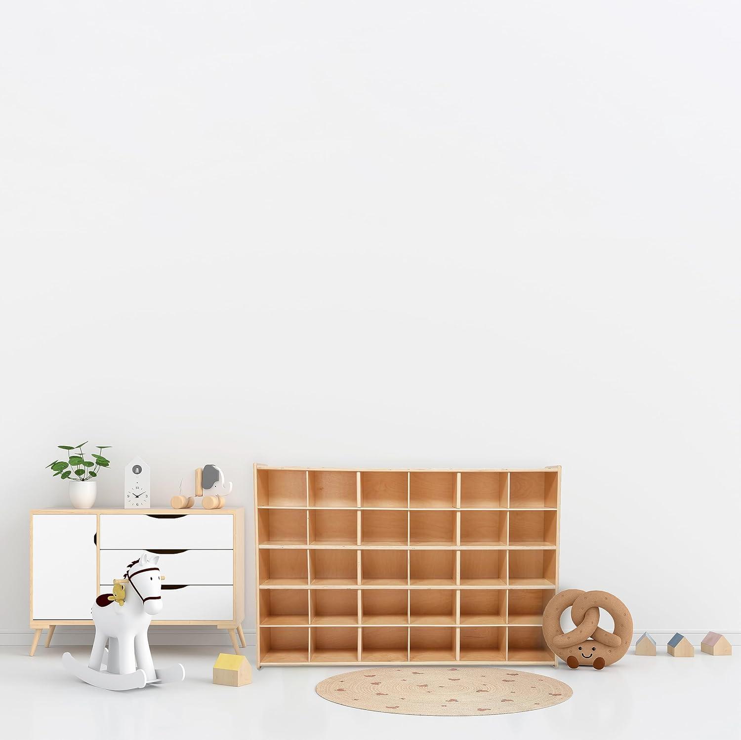 Natural Wood 30-Cubby Kids Storage Organizer