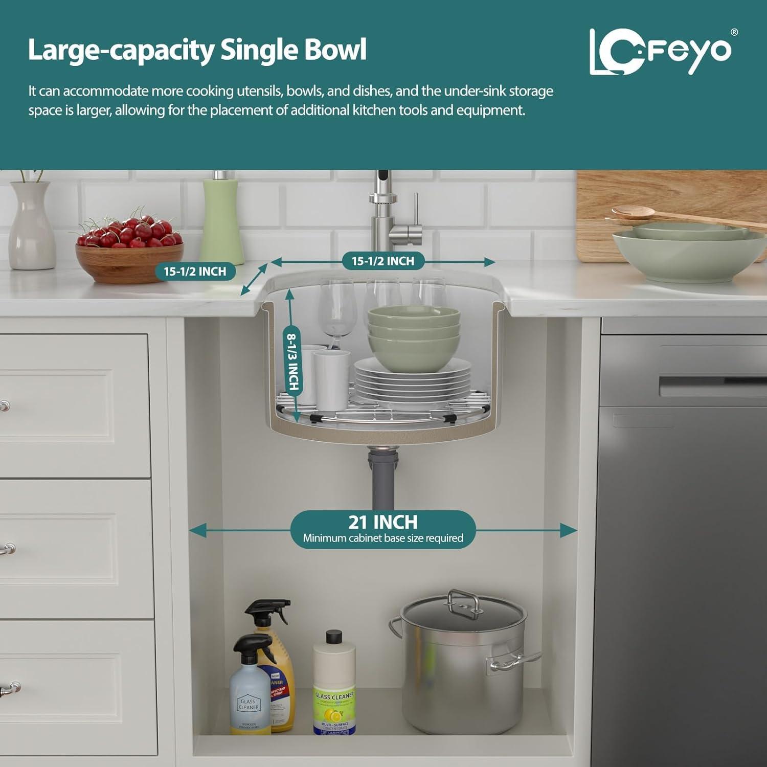 White Undermount Kitchen Sink 18"x18" Round White Undermount Sink Round Ceramic Fireclay Single Bowl Deep Bar Sink with Sink Grid and Basket Strainer.LOF-LWFS1818