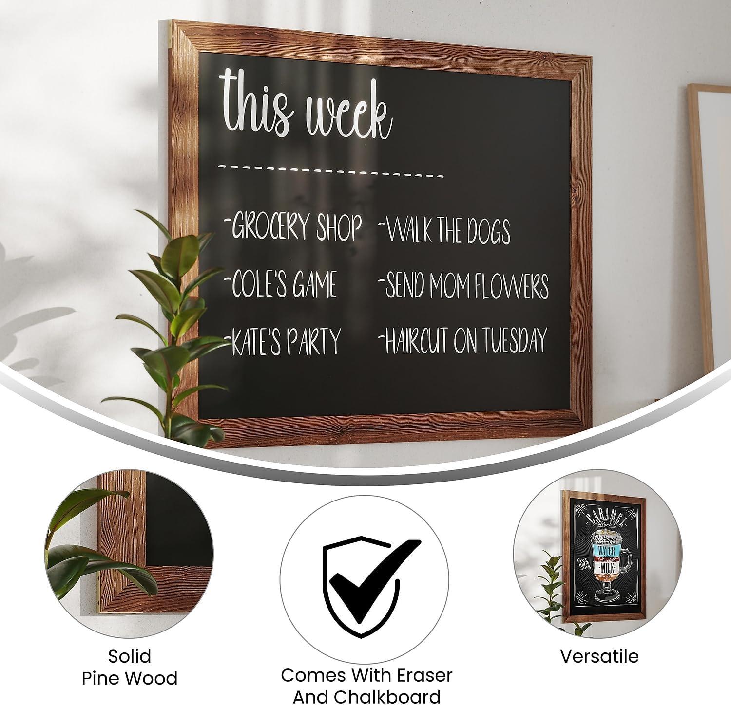 Torched Brown 32" x 46" Magnetic Wall Chalkboard with Pine Frame