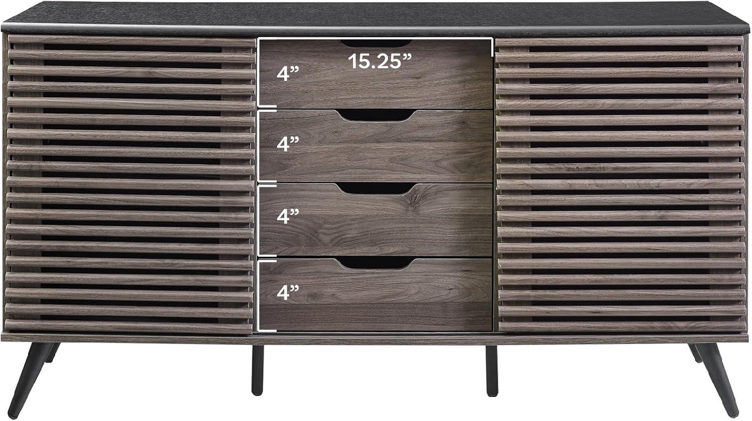 59" Havana Sliding Door 4-Drawer Sideboard in Ebony/Slate Gray