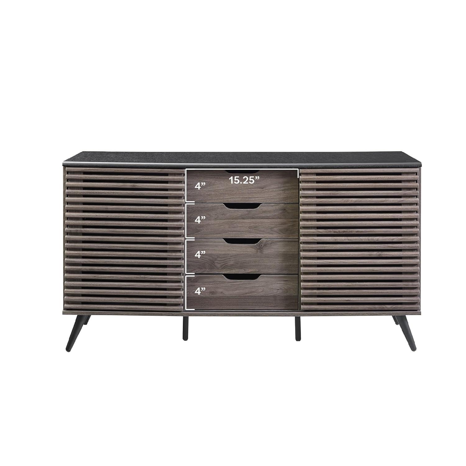Walker Edison Modern Sliding Slat Door Sideboard, Ebony and Slate Grey