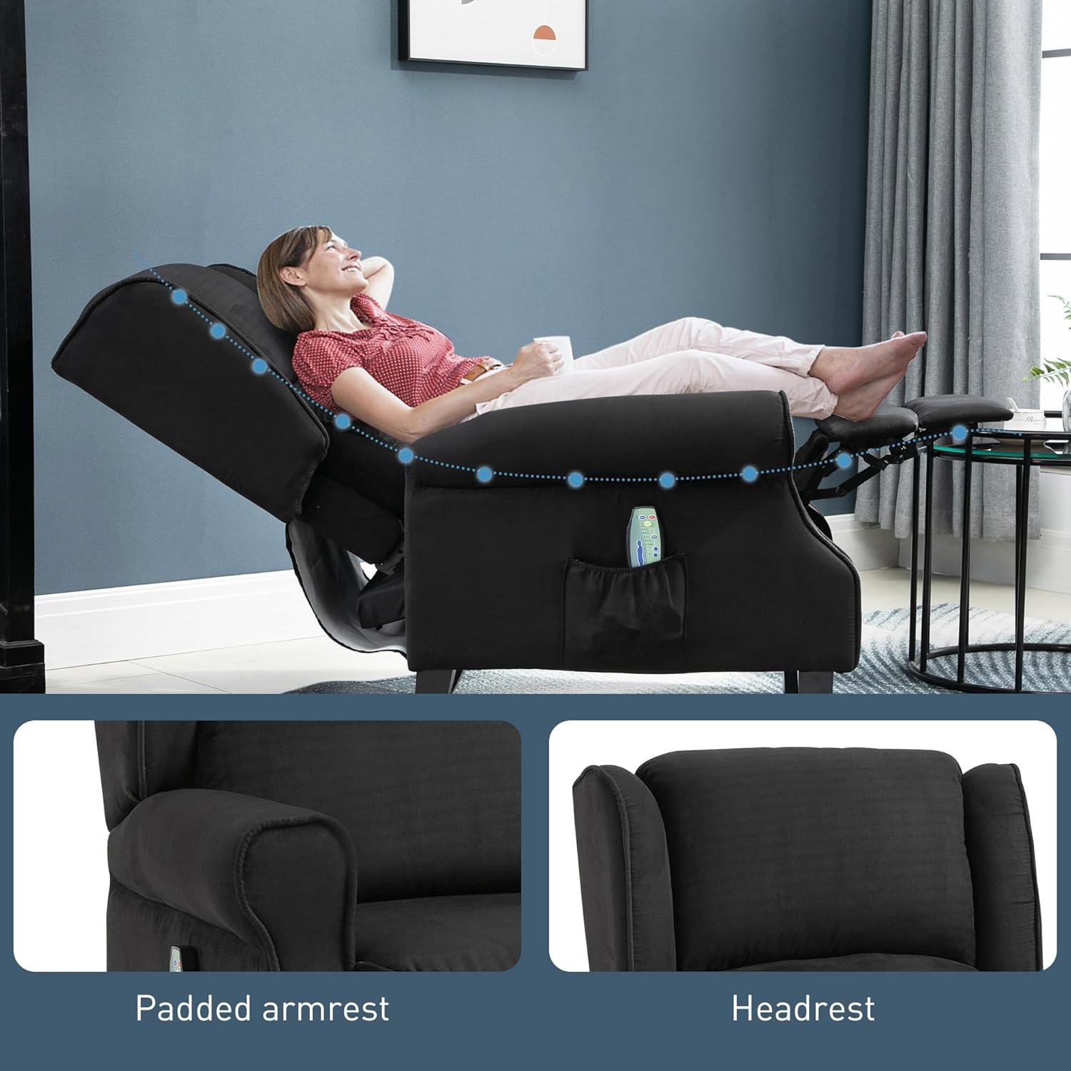 HOMCOM Wingback Heated Vibrating Massage Chair, Accent Sofa Vintage Upholstered Massage Recliner Chair, Black