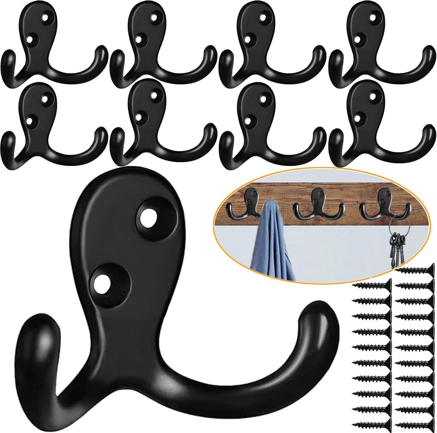 Black Zinc Die-Cast Double Wall Hooks with Screws